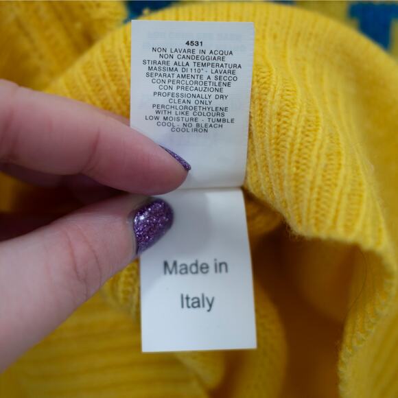 Alberta Ferretti Thursday Sweater Yellow Blue Graphic Wool Cashmere ASO SZ 4 - Picture 9 of 10